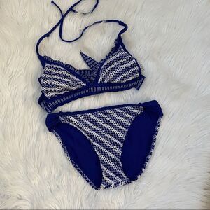 BECCA blue white crochet bikini set M